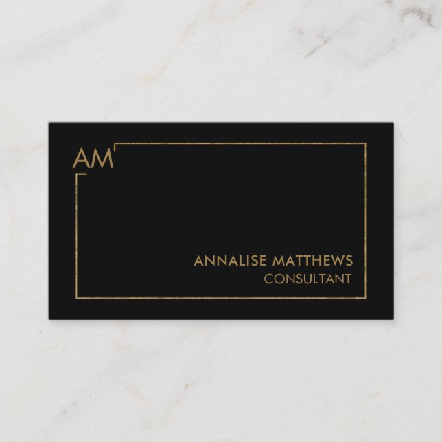 Clean Gold Geometric lines on Black Business Card (Front)