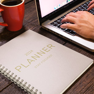 Clean Gold Script & Blush Pink Stay Focused Quote  Planner