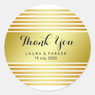 Clean Gold Striped Thank You Wedding Classic Round Sticker