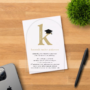 Clean Gold Typography Initial 'K' Senior Graduate Acrylic Invitations
