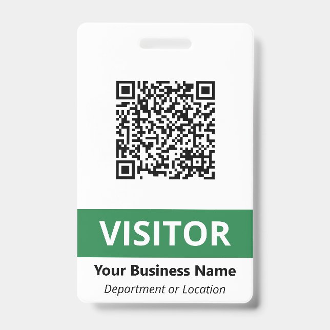 Clean Green White Visitor Your QR Code ID Badge (Front)