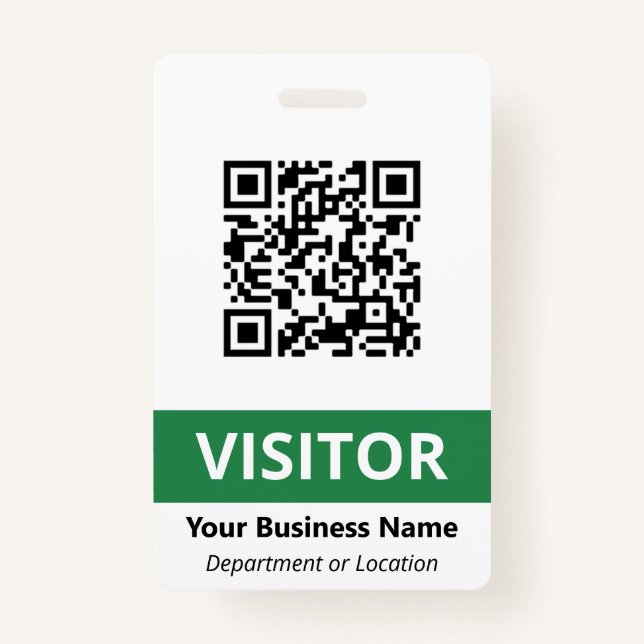 Clean Green White Visitor Your QR Code ID Badge (Front)