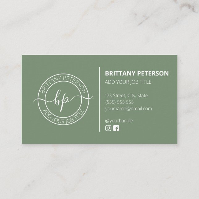 Clean Grey Green Trendy Modern Professional Business Card (Back)