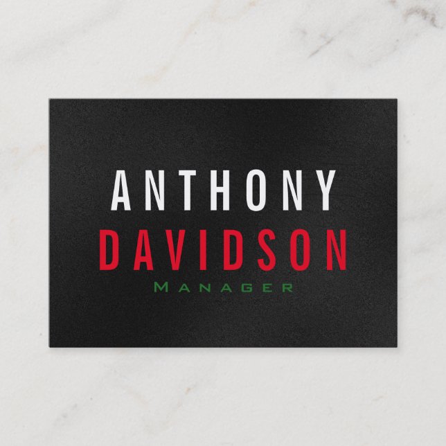 Clean Grey Red Green White Bold Text Business Card (Front)