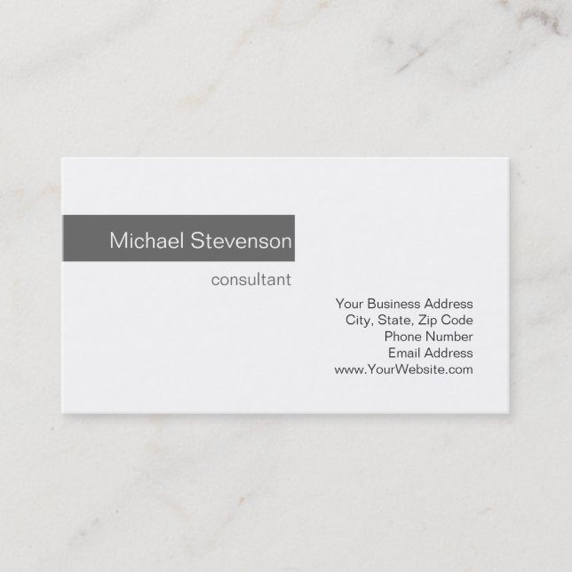 Clean Grey Striped White Consultant Business Card (Front)