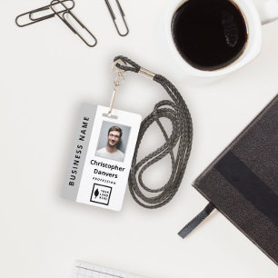 Clean Grey White Add Your Logo Office Employee ID Badge