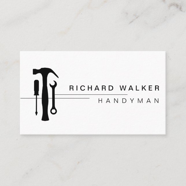 Clean Handyman Tools Auto Mechanic Carpenter Business Card (Front)