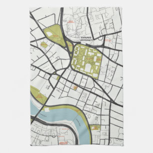 CLEAN HARVARD UNIVERSITY MASSACHUSETTS OUTLINE MAP TEA TOWEL
