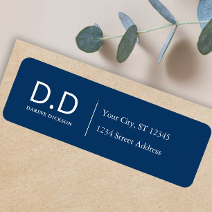 Clean Initials Name Navy Blue Return Address
