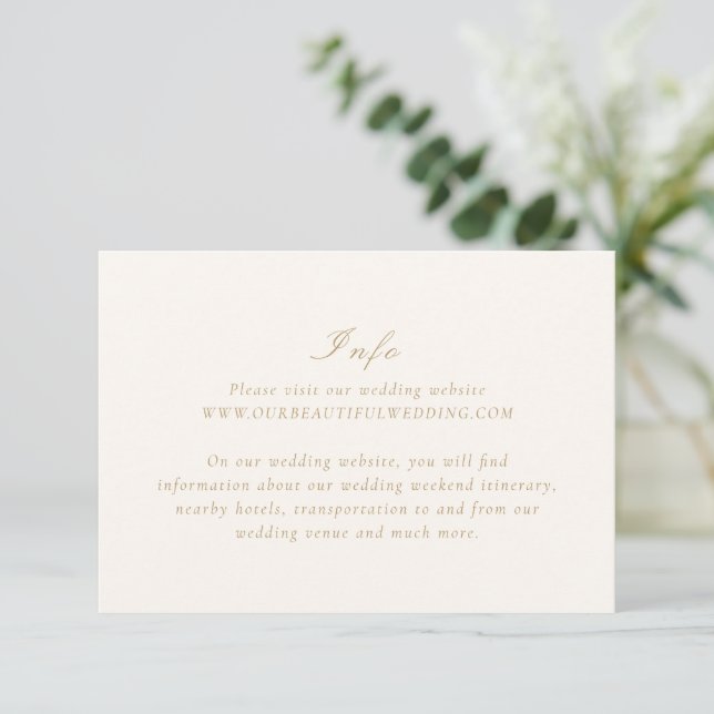 Clean Ivory and Gold Elegant Wedding Enclosure Card (Standing Front)