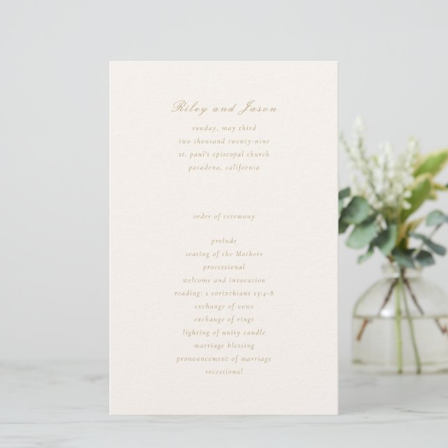 Clean Ivory and Gold Elegant Wedding Program (Standing Front)