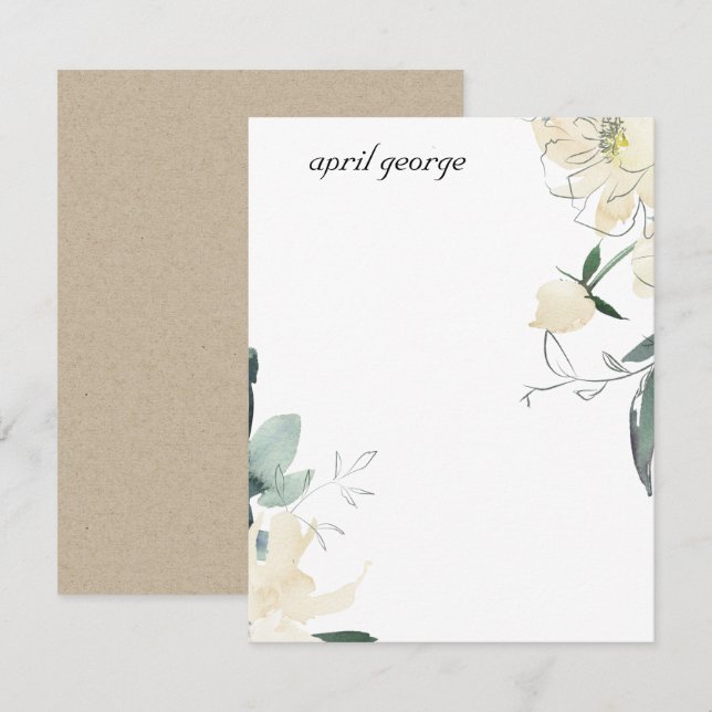 CLEAN IVORY GREEN WATERCOLOR FLORAL PERSONALISED CARD (Front/Back)