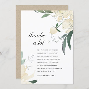 CLEAN IVORY GREEN WATERCOLOR FLORAL WEDDING THANK THANK YOU CARD