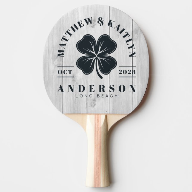 Clean Light Grey Irish Lucky Clover Wedding Crest Ping Pong Paddle (Front)