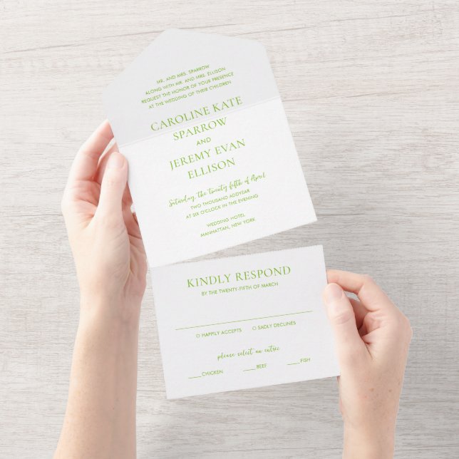 Clean Lime Green Elegant Wedding All In One Invitation (Tearaway)
