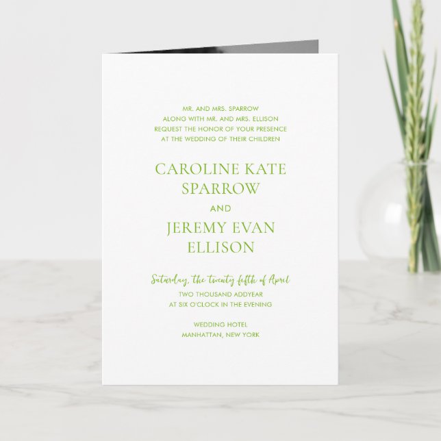 Clean Lime Green QR Code Elegant Wedding Invitation (Front)