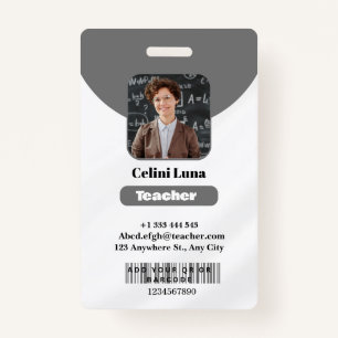 Clean Lines & Class: Minimalist Grey Teacher ID ID Badge