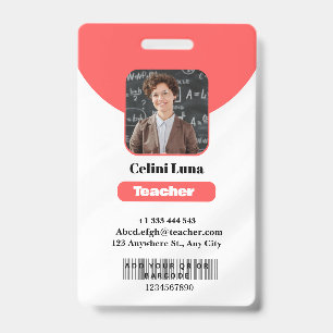 Clean Lines & Class: Minimalist Red Teacher ID Badge