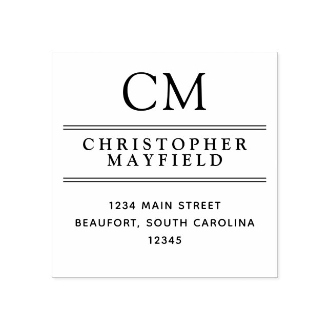 Clean Lines Modern Monogram Return Address Rubber Stamp (Imprint)
