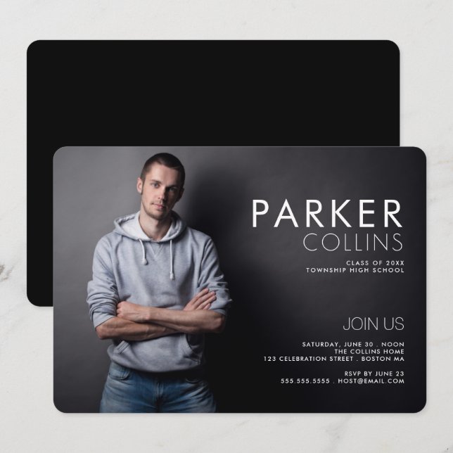 Clean Lines Modern Photo Graduation Party Invitation (Front/Back)