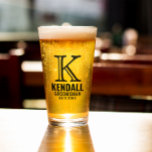 Clean Manly Monogram Typography Groomsman Wedding Glass<br><div class="desc">Groomsman beer glass favour personalised with initial,  name,  role,  and the date in a clean no nonsense typography design.</div>