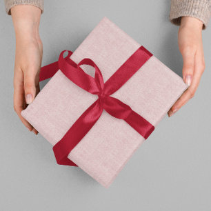 Clean Minimal Beige Linen Mimic Fabric Effect Pink Wrapping Paper