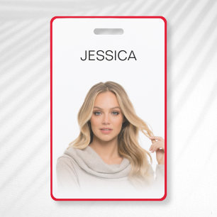 Clean Minimal Red Corporate Employee Photo ID ID Badge