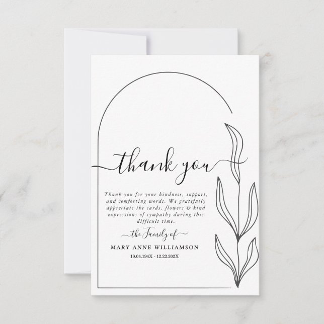 Clean Minimal Text Script Funeral Thank You Card (Front)