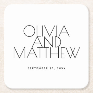 Clean Minimal Wedding   Elegant Simple Typography Square Paper Coaster