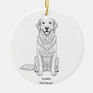 Clean Minimalist Golden Retriever Line Art  Ceramic Tree Decoration