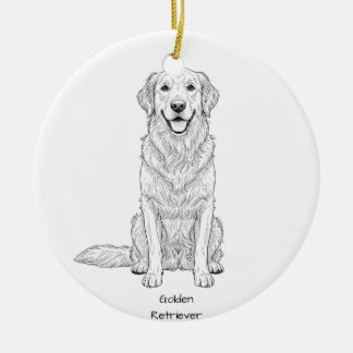 Clean Minimalist Golden Retriever Line Art  Ceramic Tree Decoration