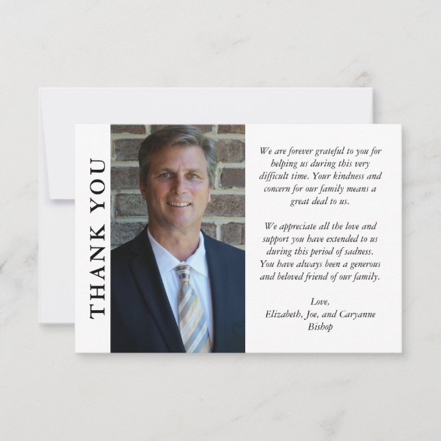Clean Minimalist Photo Funeral Sympathy Thank You Card (Front)
