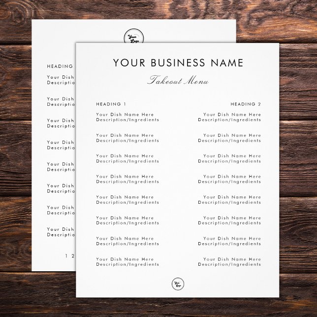 Clean Minimalist Restaurant Takeout Menu & Logo (Creator Uploaded)