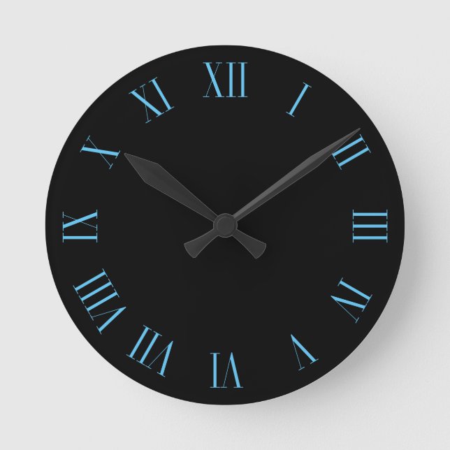 Clean, minimalist roman numeral in custom colour round clock (Front)