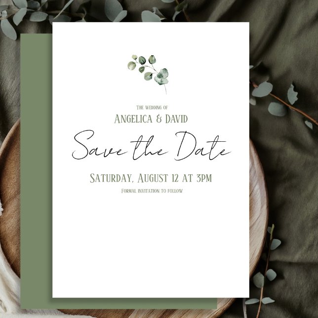 Clean Minimalistic Eucalyptus Wedding  Save The Date (Creator Uploaded)