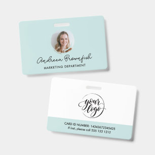 Clean Mint Green Photo Logo Professional Access ID Badge