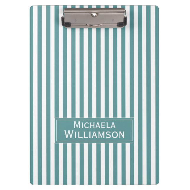 Clean Mint Green White Strips Classic Professional Clipboard (Front)