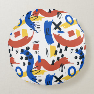 Clean Modern Abstract Pattern | Colorful Artistic  Round Cushion