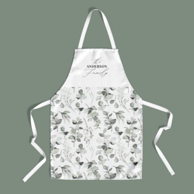 Clean modern elegant botanical green grey holiday  apron (Creator Uploaded)