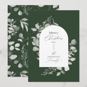 Clean modern elegant botanical green grey holiday card