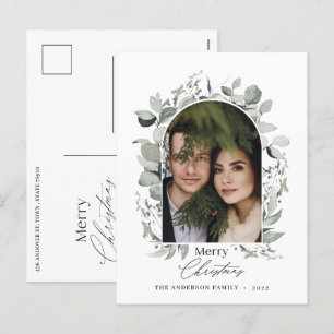 Clean modern elegant botanical green grey photo ho holiday postcard