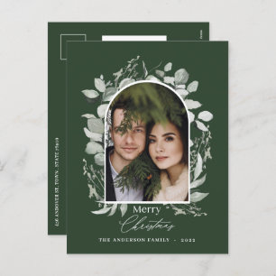 Clean modern elegant botanical green photo holiday postcard