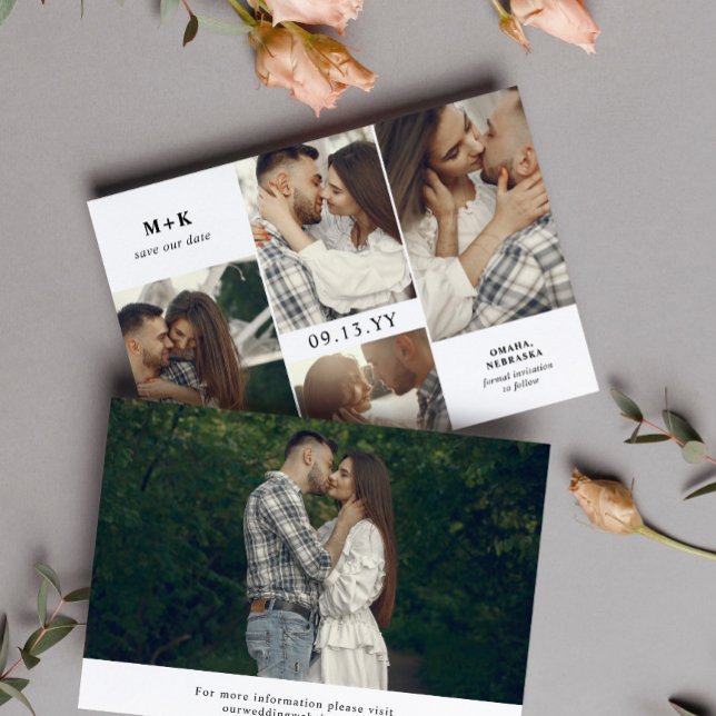 Clean Modern Initials & 4 Photos Save the Date (Creator Uploaded)