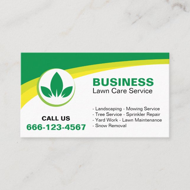 Clean & Modern Lawn Care Customisable Service List Business Card (Front)