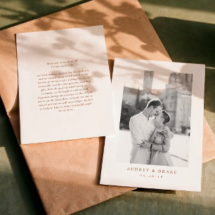 Clean Modern Terracotta Wedding Photo Thank You Card