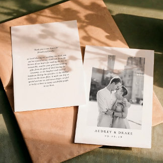 Clean Modern Wedding Photo Thank You Card