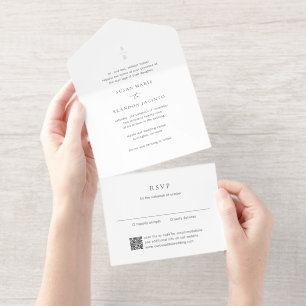 Clean Monogram Modern Wedding All In One Invitation