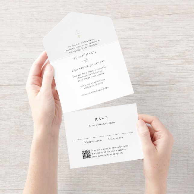 Clean Monogram Modern Wedding All In One Invitation (Tearaway)
