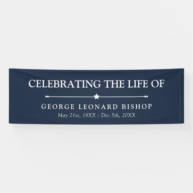 Clean Navy Blue Celebrating the Life of Banner (Horizontal)