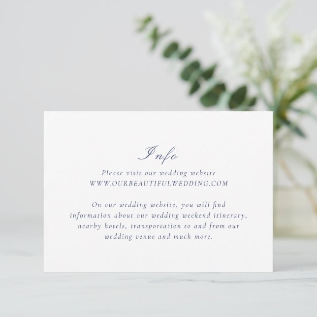 Clean Navy Blue Elegant Wedding Enclosure Card (Standing Front)